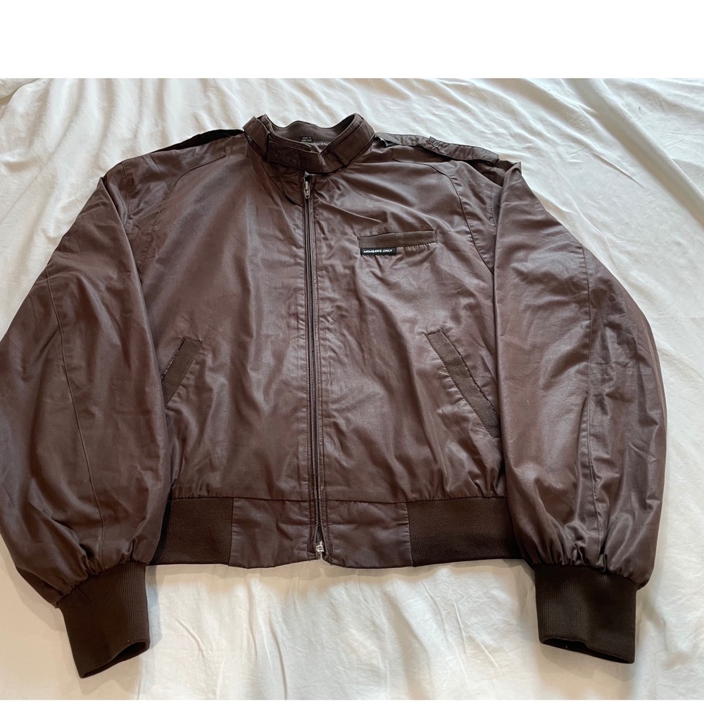 Vintage Members Only Racer Jacket Brown Size 46 Mens Cafe Racer Coat 80s